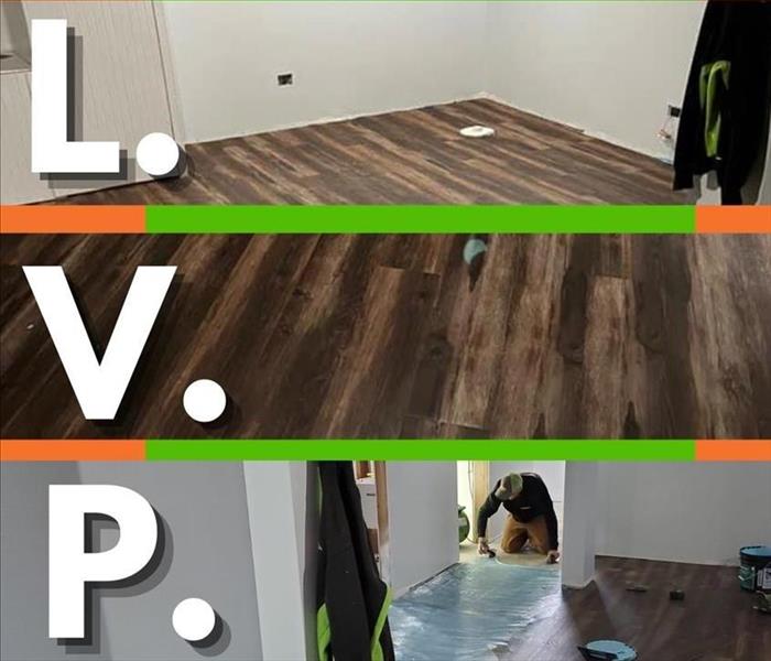 there images of luxury vinyl plank flooring with an orange and green background