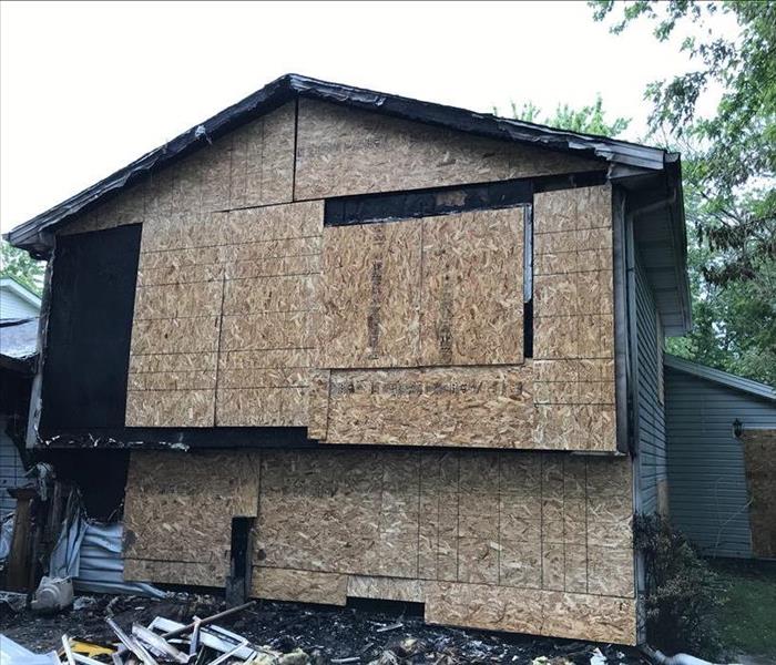 House boarded up after a fire