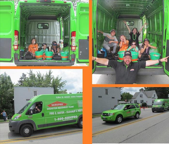 collage of four photos with a SERVPRO vehicle